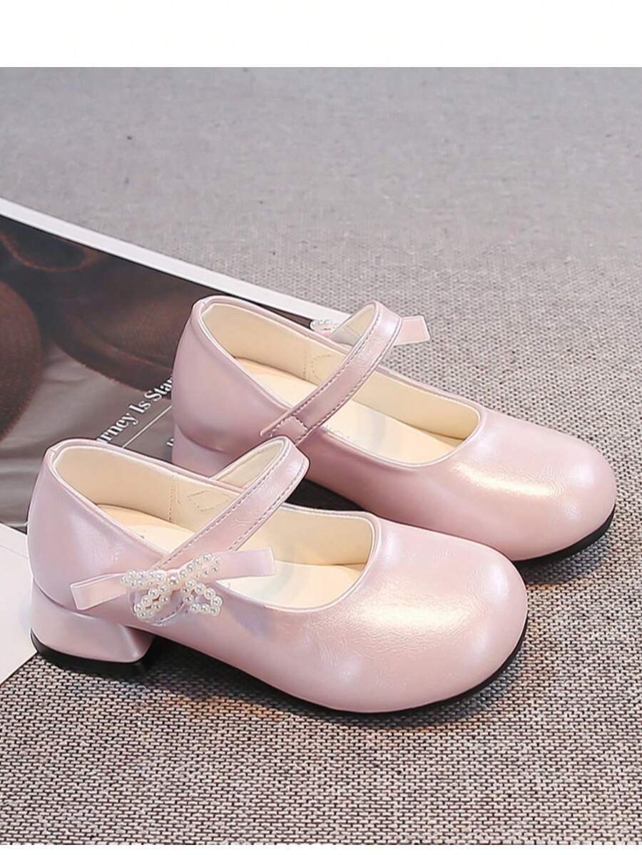 Girls' Pearl Bow Platform Mary Jane Princess Shoes - Pink - View 1