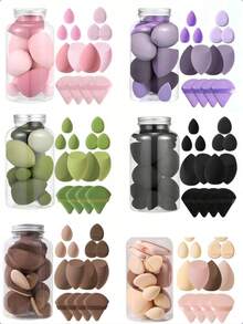 14pcs Makeup Sponge Set With Storage Jar, Soft Makeup Blending Sponges, Suitable For Liquid Foundation, Makeup Sponges, Finger Puff, Dual-Use Dry And Wet Foundation Makeup Puff - Multicolor - View 1