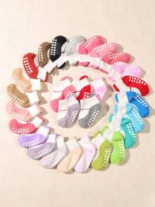 10 Pairs Baby Toddler Contrast Patchwork Short Socks, Vibrant Colorful Pastel Rainbow Heart Pattern Non-Slip Silicone Grip, Soft Elastic Breathable Low-Cut Anti-Slip Socks, Suitable For Indoor Floor Walking, Playing And Daily Casual Wear - Multicolor - View 1