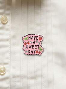 Strawberry Floral Positive Quote Enamel Pin, Sweet Irregular Cartoon Brooch - Pink - View 5