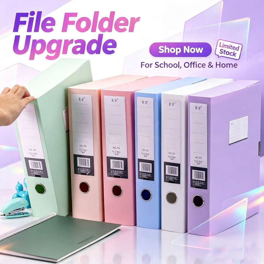 Colorful Large Capacity File Storage Box, Thickened A4 Plastic File Box, Document Storage Box, Suitable For Office, Accountant, Contract And Other Personnel, Accountant And Financial Folders, Vertical Large Capacity Office Supplies Storage Box, Can Classify And Fold A4 Documents, Back To School Season, Learning Supplies - Morandi File Box - View 1
