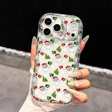 Full Print Santa Claus & Christmas Tree Transparent Shockproof TPU Phone Case Compatible With Iphone 12/13/Pro 14/15/16/17 Pro Max And Galaxy S23/24/25/Ultra, Wavy Edge Design, Fashionable Holiday Gift For Men And Women - Clear - View 5