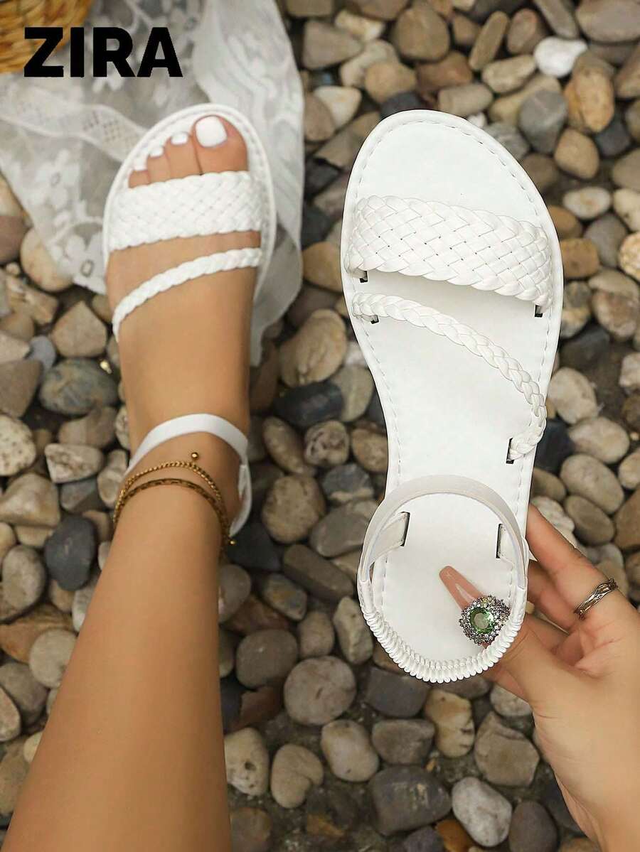 Sandalias de playa romanas Zira de verano, nueva moda, transpirables, de punta redonda, punta abierta, suela antideslizante y blanda, tejidas con diseño cruzado vintage casual