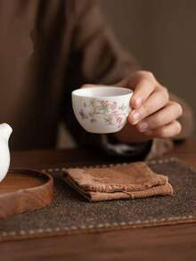 1pc/2pcs Hand-Painted Pastel Plum Blossom Porcelain Tea Cup Kung Fu Tea Set Tasting Cup Home Office Host Cup Small Teacup - White - View 3