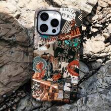 復古西部拼貼牛仔牛仔女藝術手機殼，適用於 iPhone 17 16 15 14 13 12 11 Pro Max - 彩色 - 查看 3