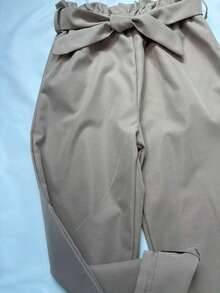 Girls' Solid Color Casual Versatile Elegant Straight Leg Long Pants With Belt, School Uniform Pants, Suitable For School, Wedding, Photography And Party Wear - Khaki - View 7