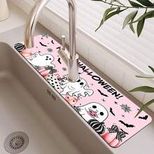 1pc Halloween Ghost Pattern Sink Faucet Water Absorbent Mat, Drainage Mat, Suitable For Kitchen, Bathroom Sink, Countertop, Drainage Mat, Diatomaceous Earth Material, Trimmable, Quick-Dry Mat - Multicolor - View 1