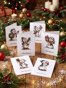 6 Sets Christmas Greeting Cards, Including Note Cards And Envelopes, Merry Christmas Decorations, Baby Shower Decorations, Baby's First Christmas Party Decorations, Christmas Party Supplies, Christmas Decor, Home Decor, Santa Claus Decorations, Snowman Decorations, Winter Decorations, Christmas Gifts For Friends And Family - Multicolor - View 6