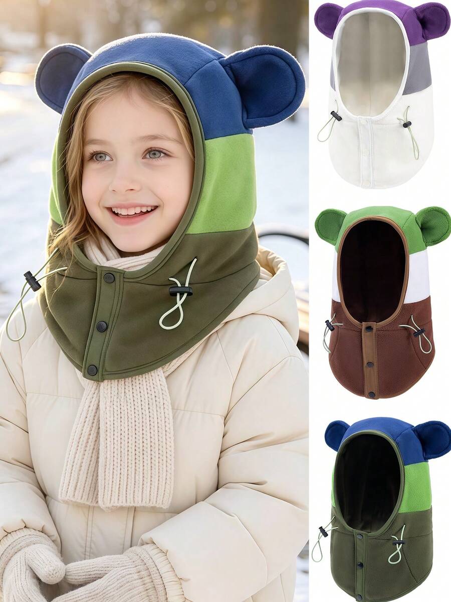 1pc 3-10Y Kids Hat Scarf Mask All-In-One Face Cover, Warm Balaclava For ...