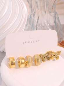 3/9 Pairs Gold Stud Earrings Fashionable Elegant Floral Geometric Multi-Element Gold Metallic Earring Set, Women's Fashion Earring Set, Best Gift For Best Friends, Full Of Atmosphere (Lightweight CCB Material, Non-Fading) - Gold - View 7