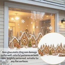 1/2/3pcs Christmas Winter Village Window Stickers, Static Glass Film Snow House Pine Tree Decals, Home Window Decoration, Removable Christmas Holiday Party Decor - Multicolor - View 5