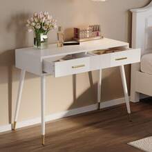 White Makeup Vanity With 2 Drawers - Modern Desk - 白色 - 查看 2
