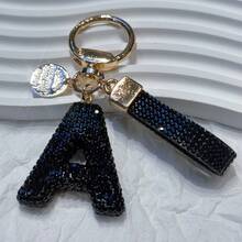 Beautiful Letter Keychain Faux Rhinestone Alphabet Elegant Black Gold Women's/Men's Accessories Suitable For Birthday Anniversary Gifts - Black - View 7