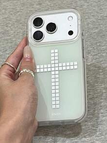 Fashionable Silver Cross Phone Case, Compatible With IPhone 17 ProMax 17 Pro 17 Air 16 15 14 Plus 13 12 Pro Max 11, Luxury Protective Soft Shell - Cross - View 3