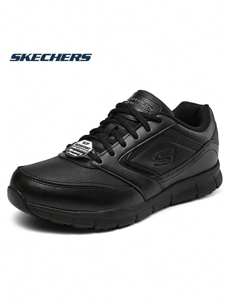Skechers 男士防滑耐磨軟底上班通勤輕便商務休閒運動鞋 - 黑色 - 查看 1