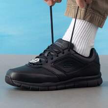 Skechers 男士防滑耐磨軟底上班通勤輕便商務休閒運動鞋 - 黑色 - 查看 4