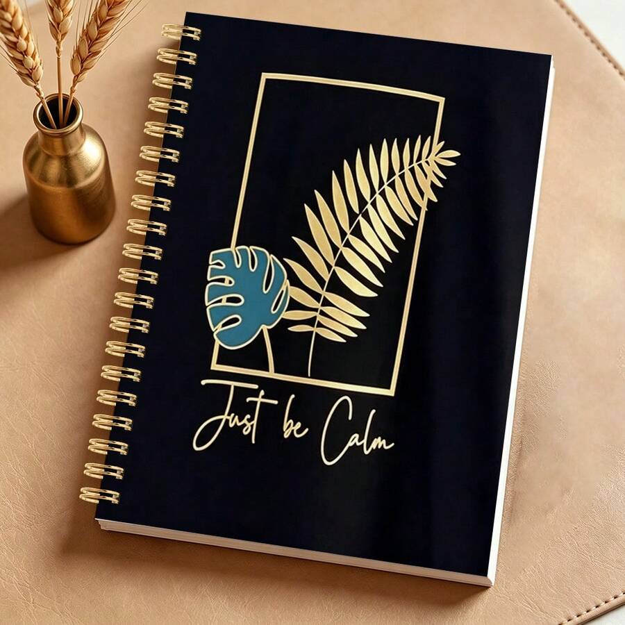 1PC Spiral Notebooks Gold Fern Leaf Blue Turtle Leaf Pattern Notebook Simple Hand Account Classroom Notes Office Meeting Records Portable Notebook, Suitable For Professionals, Students And Office Use - Perfect Gift Choice - 1 - View 1