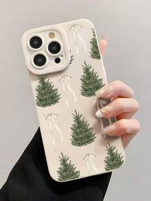 Fashionable Cute Christmas Tree Bow Design Phone Case Compatible With IPhone18/18Pro/18ProMax/17/17Pro/17ProMax/16/16Pro/16ProMax/15/14/13/12/11 Camera Protection, Phone Case Protection, Gift, Phone Case With Plants, Skiing Phone, Coconut Tree Pattern, Christmas Gift - Beige - View 3