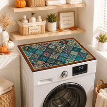 Luckybutterfly 1pc Vintage Moroccan Tile Patchwork Washing Machine Top Cover Mat, Anti-Slip Anti-Dust Drum Washer Dryer Countertop Protector, Laundry Room Decor Mat - Multicolor - View 7