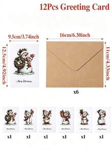 6 Sets Christmas Greeting Cards, Including Note Cards And Envelopes, Merry Christmas Decorations, Baby Shower Decorations, Baby's First Christmas Party Decorations, Christmas Party Supplies, Christmas Decor, Home Decor, Santa Claus Decorations, Snowman Decorations, Winter Decorations, Christmas Gifts For Friends And Family - Multicolor - View 4