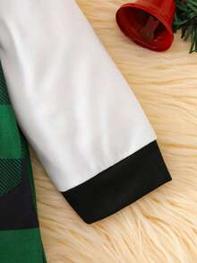 Christmas Newborn Baby Boy & Girl Cute Cartoon Green Plaid Print Long Sleeve Infant Romper + Hat 2 Pieces Set, Spring & Autumn - Green - View 6