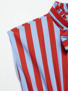 YROOE Women's Spring/Autumn Striped Bow Collar Ruffle Top, Sleeveless Front Button Casual Blouse, Summer Style - Multicolor - View 4