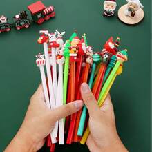 Mixed Christmas Cartoon Gel Pens, Cute Santa Claus Design, Black Ink Ballpoint Pens, Suitable For Elementary School Students Stationery - Multicolor - View 1