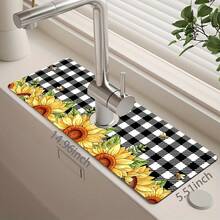 1pc Sunflower Floral Pattern Rubber Faucet Splash Guard Mat, Bathroom Faucet Anti-Splash Pad, Mud Guard, Moisture-Proof Non-Slip Faucet Mat, Kitchen Countertop Accessory. Protect Your Kitchen Countertop. - Multicolor - View 11