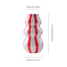 1pc Rustic Ceramic Vase - 1pc Asymmetrical Gourd-Shaped Striped Abstract Vase, Suitable For Fresh Flowers | Countertop And Living Room Shelf Decor - Ideal Valentine's Day And Mother's Day Gift - Multi-color - View 14
