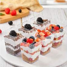 100pcs/50pcs/25pcs/20pcs/10pcs Cetakan Dessert DIY yang Dapat Digunakan Kembali, Cangkir Kue Es Krim Persegi Transparan dengan Tutup Bening Opsional, Cangkir Puding, Tahan Suhu Rendah dan Mudah Dibersihkan, Cocok untuk Kafe, Camilan, Dessert Prasmanan, Rumah, Acara Hiburan, Dapur, Pesta Kue, Puding, Kue Keju, Mousse, Cangkir Jeli - Clear - View 6