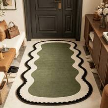 1 pieza Alfombra larga asimétrica con textura geométrica verde, alfombra asimétrica suave y cómoda, cortada a mano con un error de 1-5 cm, alfombra de baño, alfombra decorativa de piso, alfombra de cama, decoración de dormitorio, alfombra de baño, felpudo, alfombra pequeña, alfombra, alfombra de piso, decoración del hogar, alfombra de área, alfombra lavable - Multicolor - Ver 3
