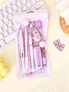 1 Set de Papelería de Alta Calidad, Incluye Bolígrafo de Color Macaron + Cinta Correctora + Bolígrafo Multicolor, Caja de Regalo de Papelería Esencial para Estudiantes/Oficina, Múltiples Colores Disponibles, Papelería de Moda para Estudiantes y Adolescentes - Conjunto de fútbol - Ver 11
