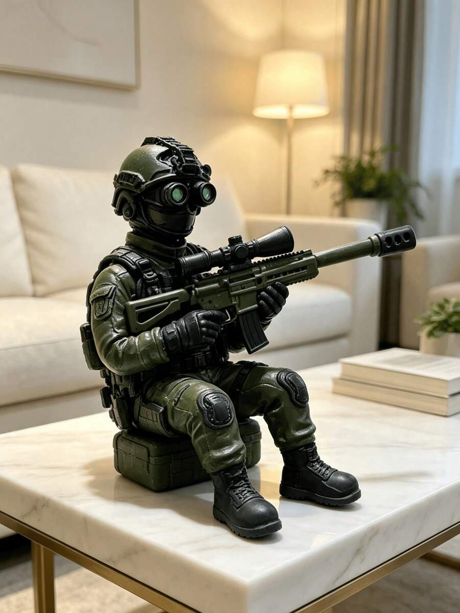 Figur Aksi Prajurit Taktis Mini Pasukan Khusus Posisi Duduk Model Militer dengan Kacamata Penglihatan Malam dan Senapan Sniper Model Senjata Hiasan Meja Patung Koleksi Dekorasi untuk Rumah Kantor Rak Buku Pajangan Hadiah Penggemar Game - A2 - View 1