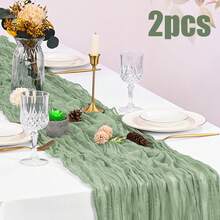 1/2pcs Grey Green Cheese Cloth Table Runner, Bohemian Gauze Cheese Cloth Tablecloth Suitable For Wedding, Party, Birthday, Home Decor - Green - View 10