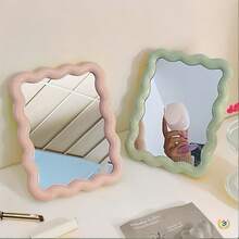 2pcs/1pc Wavy Makeup Mirror, Desktop Or Wall-Mounted, High Definition Vanity Mirror, Room Decor, Back To School Dorm Supplies - Multicolor - View 2
