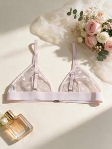 5pcs Heart Lace Print Front Closure Bra, Fashionable Back Design, Lightweight Comfortable Versatile Push-Up Women's Bra - Multicolor - View 3