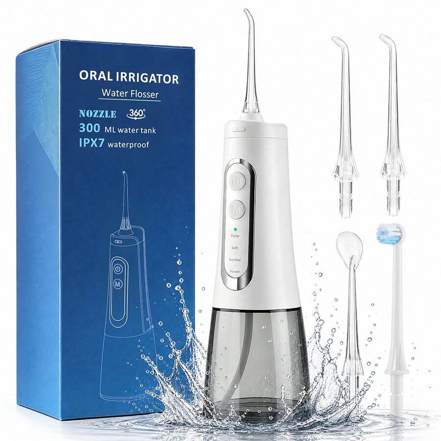 Hailicare Portable Water Flosser, 4 Modes, IPX7 Waterproof 300ML Water Flosser, Suitable For Home And Travel Teeth And Gum Cleaning, Type-C Charging, 2-Minute Auto Shut-Off And Smart Memory Function, Multiple Nozzles - White - View 1