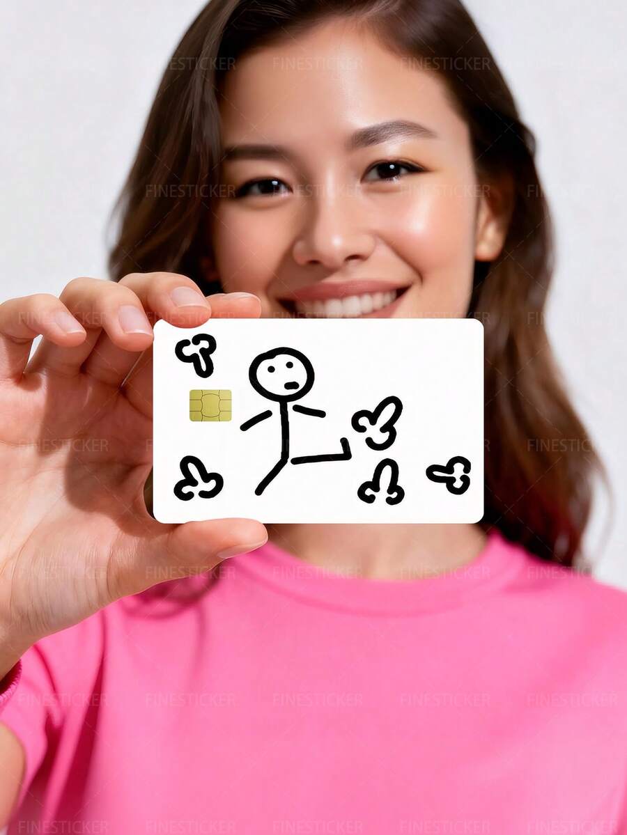 1pc Funny Stickman Official Credit Card Sticker Privacy Protection Card Skin, Funny Prank Holiday Gift PVC Material Anti-Fingerprint Anti-Scratch Wear-Resistant Card Sleeve Skin, Suitable For Chip Cards, Bank Cards, Credit Cards, Transit Cards, Student Campus Cards Personalized DIY - Multicolor - View 1