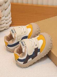 Baby Beige Blue Yellow Colorblock Mesh Breathable Anti-Collision Wide Round Toe Hook & Loop Soft Sole Non-Slip Walking Shoes Kindergarten Spring Summer Versatile Foot Protection Non-Stuffy - Yellow - View 6