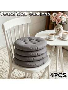 4pcs Casual Style Polyester Chair Pads, Soft Round Seat Cushions, Durable Knitted Design, Suitable For Garden, Dining Room, Office And Living Room Chairs - A - View 4