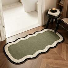 1 pieza Alfombra larga asimétrica con textura geométrica verde, alfombra asimétrica suave y cómoda, cortada a mano con un error de 1-5 cm, alfombra de baño, alfombra decorativa de piso, alfombra de cama, decoración de dormitorio, alfombra de baño, felpudo, alfombra pequeña, alfombra, alfombra de piso, decoración del hogar, alfombra de área, alfombra lavable - Multicolor - Ver 4