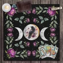 1pc Triple Moon Raven Purple Peony Tarot Cloth, Black Star Floral Witch Altar Mat, Gothic Botanical Moon Phase Divination Tablecloth Spiritual Wall Tapestry - Multicolor - View 5