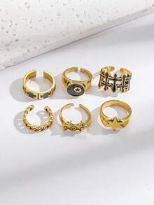 European & American Style 6pcs/Set Drip Oil Cross Rings Set, Fashion Hip-Hop Style Finger Rings Jewelry - Ring Set - View 6