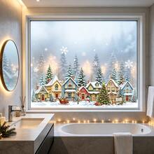 1/2/3pcs Christmas Winter Village Window Stickers, Static Glass Film Snow House Pine Tree Decals, Home Window Decoration, Removable Christmas Holiday Party Decor - Multicolor - View 12