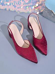 Preppy Office New Style Solid Color Sports Home All-Season High Heel Pumps Chunky Heel Buckle Pointed Toe Shoes Simple Fashion Sexy Pretty Comfortable Low Price Country Outdoor Women's Shoes Dance Shoes Fashion Shoes Shiny Rhinestone Random Position - Burgundy - View 6