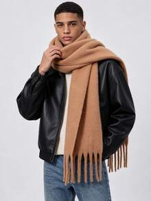 Men's Solid Color Tassel Scarf, Thick Long Neck Warmer, Autumn/Winter Warm Scarf, Street Casual Versatile Accessory For Men - Multicolor - View 7