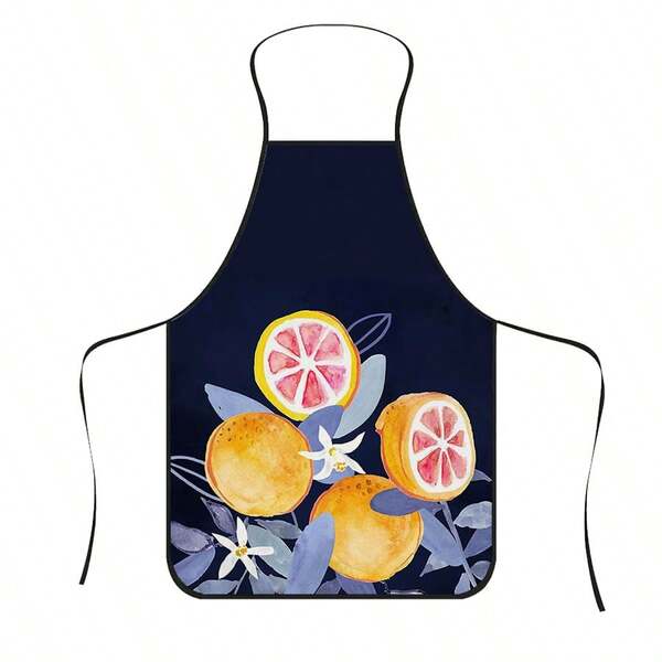 1pc Watercolor Grapefruit & Citrus Print Apron, Featuring Full Grapefruit And Halved Pink Flesh Grapefruit, Accented With Elegant White Orange Blossoms And Gray-Blue Leaves, Fresh Fruity Atmosphere, Suitable For Kitchen Cooking, Baking, Beverage Making, Vintage Artistic Style, Exquisite Home Gift For Food Lovers