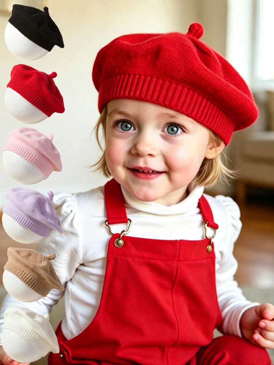1/2pcs Solid Color Neutral Baby Beret, Little Girl Autumn Outfit ...