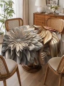 1pc Luxury 3D Floral Round Tablecloth, Beige Gray Gold Polyester Table Cloth With Oversized Flower And Layered Leaf Print, Elegant Dining Table Cover For Kitchen, Dining Room, Wedding, Party, Restaurant And Modern Home Decor - Multicolor - View 15