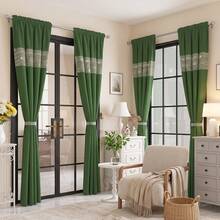 FLYINGCURTAINS Modern Plaid Patchwork Thermal Sunscreen Curtain With Window Rod Bag Style Light Translucent Privacy Window Screen, Farmhouse Style Home Decor Curtain - Dark Green - View 3
